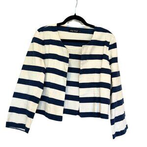 Chip Chop! Navy & White Striped Blazer – Size 10 Lightweight Open Front Jacket